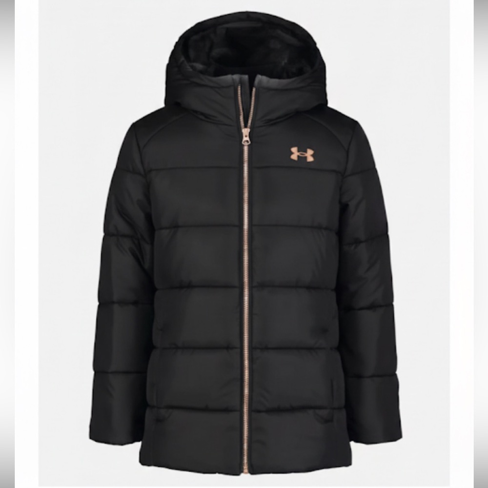 Under Armour Girls YS Youth Small Willow Parka Puffer Jacket Black Hooded Lined